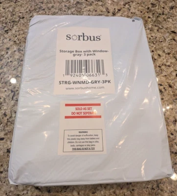 Sorbus 3 Pack Storage Bins - Stackable Container Organizer Set with Handles Grey - Image 1 of 4