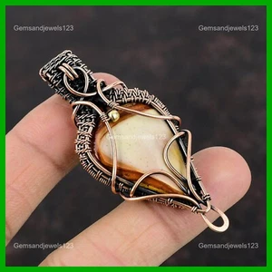 Valentines Sale Copper Polychrome Jasper Stone Boho Wire Wrapped Wedding Pendant - Picture 1 of 6