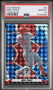 2022 Panini Mosaic Mike Trout Camo Blue #98 PSA 10 GEM MINT