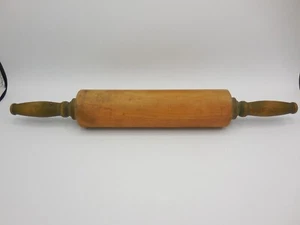 Vintage Wood Rolling Pin Green Handles 17" Rustic Farmhouse Chic - Picture 1 of 5