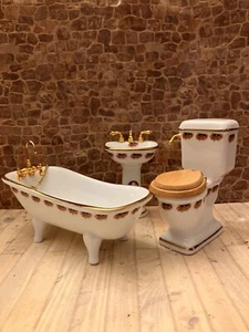 Dolls House 1/12 Scale Miniature Porcelain Reutter Bathroom Suite - Picture 1 of 7
