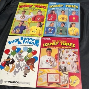 4 Vtg 80s/90s  Looney Tunes Cross Stitch/Waste Canvas Pattern Books~Bugs Bunny++ - Picture 1 of 9
