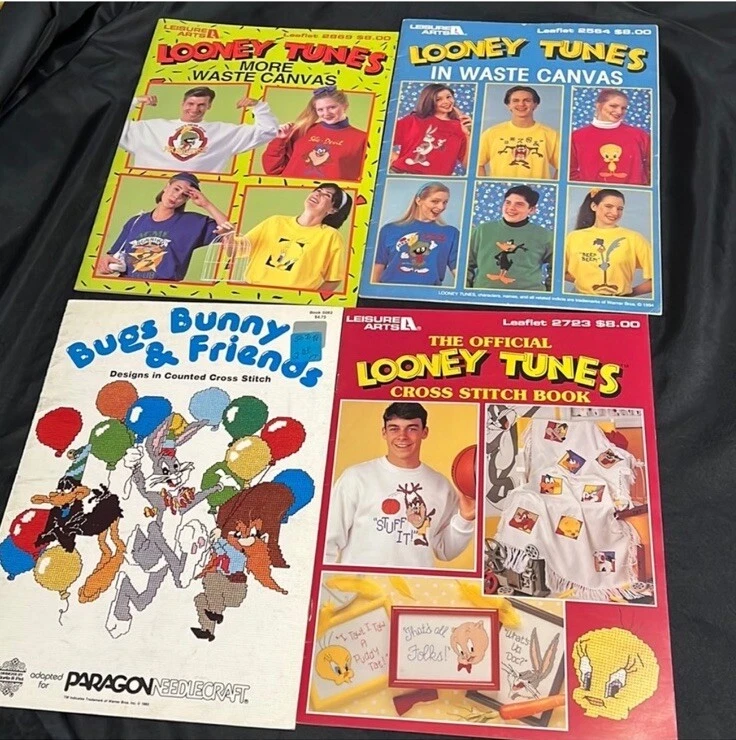 4 Vtg 80s/90s  Looney Tunes Cross Stitch/Waste Canvas Pattern Books~Bugs Bunny++ - Image 1 of 4