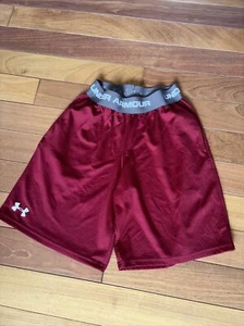 Boys Youth Medium Under Armour Shorts Maroon & Grey Band W/Two Front pockets - Picture 1 of 6