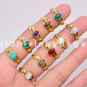 20 PCs. Hand Design Lot Green Onyx, Amethyst Gold Plated Brass Ring Jewelry SH-4 - Picture 1 of 5