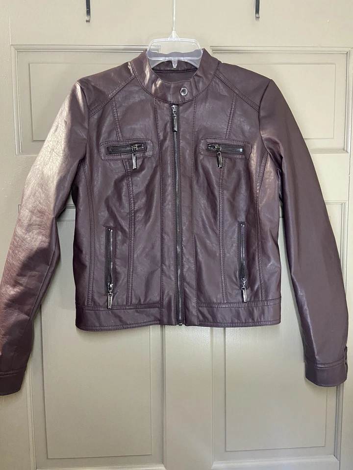 Jou Jou Vegan Leather Moto Jacket Small Faux Fur Lining - Image 1 of 4