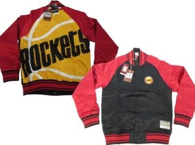 New Houston Rockets Mens Mitchell & Ness Colossal Button Snap Satin Jacket $150 - Image 1 of 4