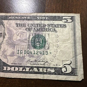 2006 $5 Five Dollar Federal Reserve Note - Fancy Serial Bank Star Note - Picture 1 of 6