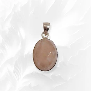 Genuine 925 Sterling Silver Woman Pendant With Authentic Rose Quartz - Picture 1 of 3