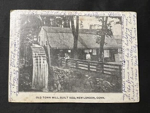1906 Cartolina Old Town Mill New London Conn firmata da persona in foto storia - Foto 1 di 4
