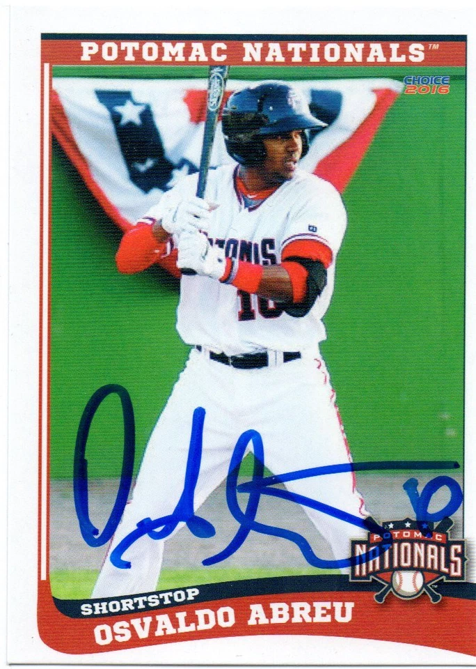 Osvaldo Abreu 2016 Potomac Nationals Signed Card - Image 1 of 1