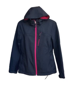 Free Tech Jacket Black & Pink Soft Shell Jacket Zip Up Hooded Woman’s Size Med - Picture 1 of 12