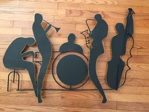 Handmade Black Iron Quintet Jazz Band Wall Art With Hooks To Hang. 38X30.Signed. - Picture 1 of 2