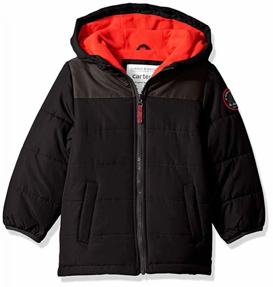 Chaqueta burbuja Carter's negra y roja para niños talla 2T 3T 4 5/6 7 Foto 1 de 1