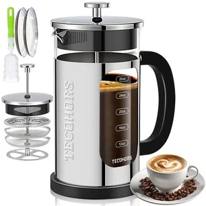 French Press Coffee Maker 34oz / 1 Quart 304 Stainless Steel Silvery - Picture 1 of 6
