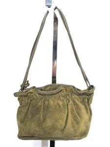 Vintage olivgrüne Wildleder & Leder wandelbare Schultertasche Clutch Handtasche - Bild 1 von 10