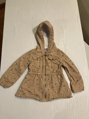 Little Lass Flowers Youth Girls Size 5 Beige Zip Up Hooded Jacket with Pockets - Image 1 of 4