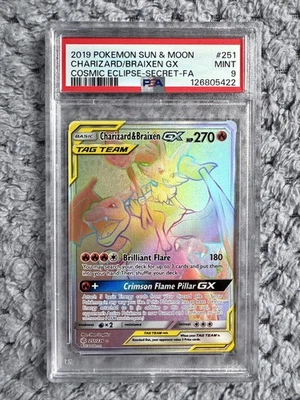 2019 Pokemon Charizard & Braixen Gx Rainbow Rare PSA 9 MINT 251/236 NEW CERT - Image 1 of 2