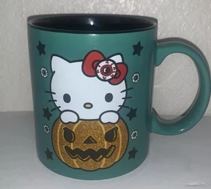 Hello Kitty Mug Pumpkin Halloween Green Double Sided Glitter 20 Oz Sanrio - Picture 1 of 2