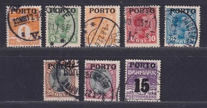 Denmark Scott J1-J7,J38 Used 1921 Postage Due Overprint Set 8 Stamps SCV $76.50 - Picture 1 of 2