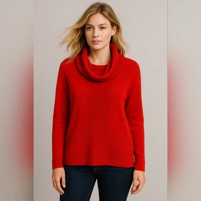Suéter feminino Calvin Klein vermelho gola alta malha tamanho G – mistura de algodão macio com nervuras - Imagem 1 de 4