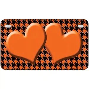 Orange Black Houndstooth Orange Center Hearts Metal Novelty License Plate - Picture 1 of 5