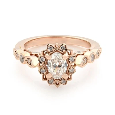 Rachel Koen Oval Halo Diamond Engagement Ring 14K Rose Gold 0.75Cttw Size 5.75 - Изображение 1 из 4