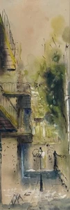 Robert M. Rucker (1932-2001), pintura acuarela vintage, escena callejera de la ciudad - Imagen 1 de 7