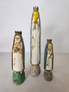 Virgin Mary Rosary Catholic Religion Carved Statues Central MN Lot of 3 Folk Art - Picture 1 of 6