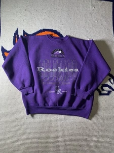 Sudadera De Colección Años 90 Colorado Rockies Grande Gráfico Púrpura Talla XL!!!! - Imagen 1 de 8