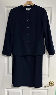 Traje Chaqueta y Falda Kasper ASL Talla 8P 100% Lana Azul Marino Foto 1 de 4