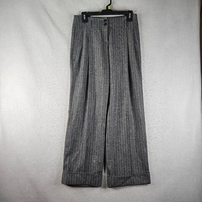 Michael Kors Wool Pants Womens 2 Charcoal Gray Pinstripe Pleated Wideleg Trouser - Image 1 of 4