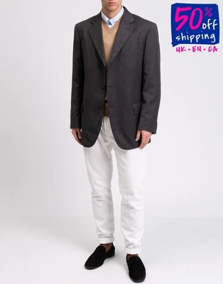 RRP €430 ANGELICO Super 100'S Wool Blazer Jacket IT56 US46 3XL Herringbone - Image 1 of 4