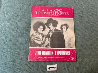 UK RARE JIMI HENDRIX "All Along the Watchtower" 1968 Sheet Music BOB DYLAN-4777 - Image 1 of 3