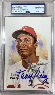 Tony Perez Signed Perez Steele Postcard Baseball HOF Reds Autograph PSA/DNA 10 - Image 1 of 4