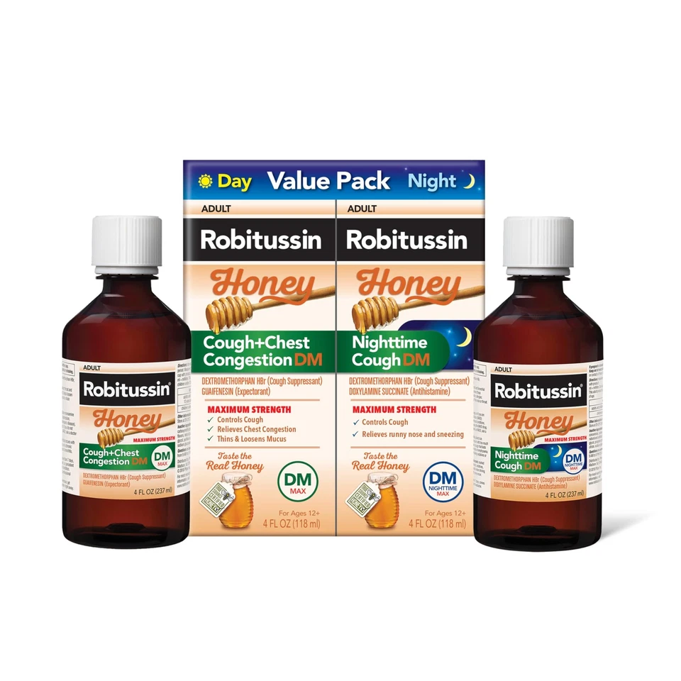 Robitussin Honey Adult Cough Chest Congestion DM MAXIMUM Strength Liquid & Rob