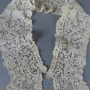 Antique 19thC Handmade LACE Collar BRUSSELS Bobbin + Point de Gaze LACE - Picture 1 of 11
