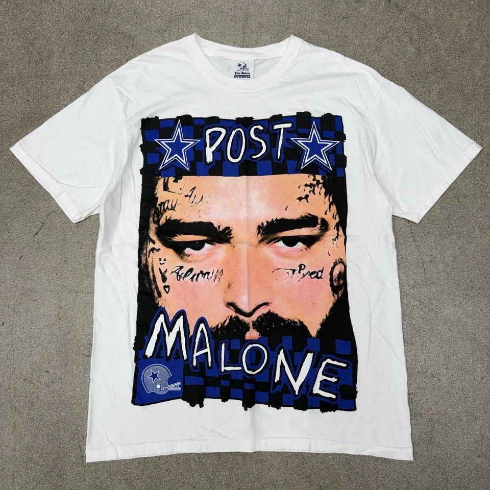 Camiseta Post Malone x NTWRK x Dallas Cowboys blanca para hombre camiseta grande cara grande Foto 1 de 4