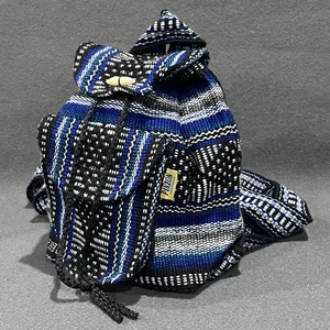 Pinzon Mexico Woven Bag - Multicolor Small Backpack Boho Hippie Drawstring - EUC - Picture 1 of 15