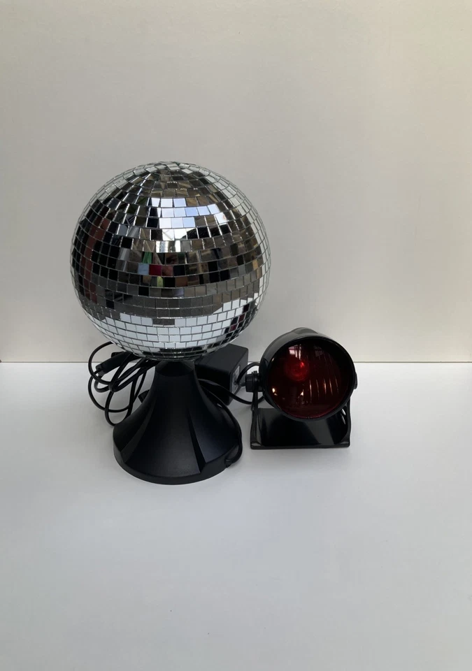 Woolworths Silver Mirrorball Rotating Mirror Ball with Red Projector 8 Inch Used - Image 1 of 4