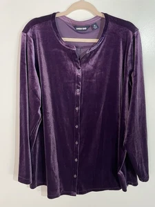 Lands End Top 2x Lila Samt Boho Urlaub Büro Minimalistisch Knopfleiste - Bild 1 von 9