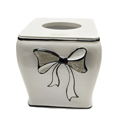 ART HOUSE RESIN BLACK,MILK WHITE CRYSTALS BOW TIE TISSUE HOLDER,NAPKIN BOX - Image 1 of 4
