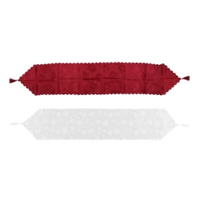 Elegant Christmas Table Runner, Traditional Table Cover with Red White Snowflake - Image 1 of 4