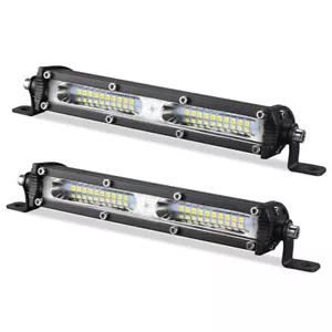2X 60W 7inch Single Row LED Work Light Bar Off Road Slim Driving Flood SUV Truck - Picture 1 of 12