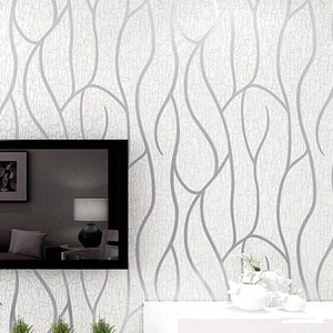 Silver Grey Painted Texture 3D Wave Wallpaper Roll Embossed Non-woven Wall Paper - Picture 1 of 8
