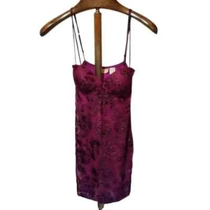 Vintage 90s Victoria's Secret Gold Label Burgundy Burnout Velvet Slip Dress SM - Picture 1 of 4