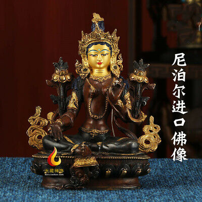 8  Tibetan Brass Gilt Nepal Religious Rites Buddhism Green Tara Buddha Statue • 425.43£