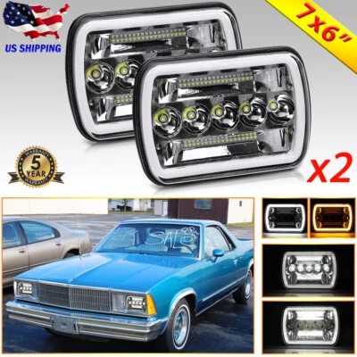 Pair 7x6" LED Headlights Hi Lo with Dual Halo DRL for Chevy Classic Car Truck - Image 1 of 4