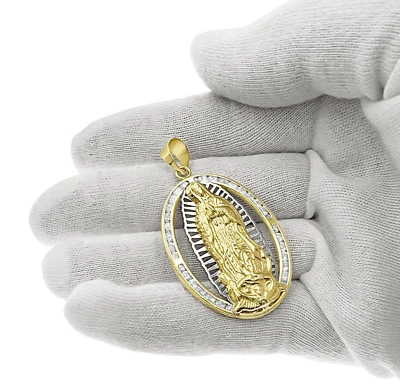 Dije colgante Virgen María oro 10k circonita cúbica dama Guadalupe 2 pulgadas Foto 1 de 4