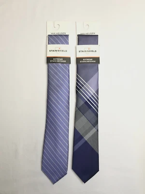 NEW Lot of 2 Van Heusen Stain Defense Ties Purple Lavender Striped One Size $90 — 第 1/2 张图片